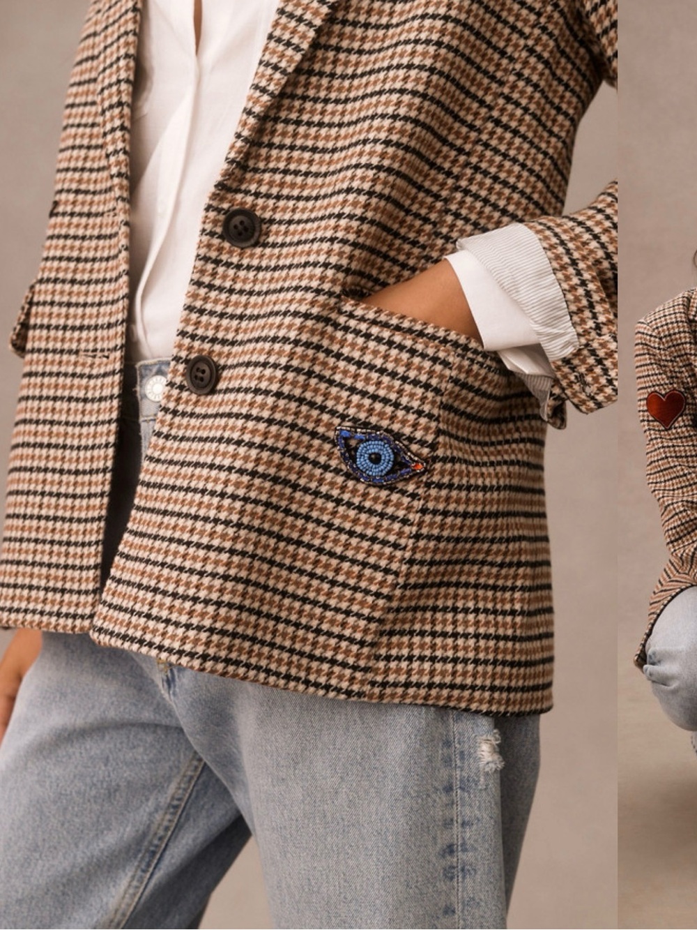 Anthropologie Appliqué Houndstooth Blazer Jacket - Picture 2 of 4